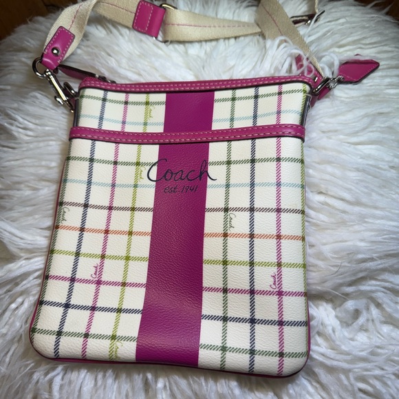 Coach Heritage Tattersall Pink Stripe Crossbody Bag Small 7”x8” - Picture 3 of 13